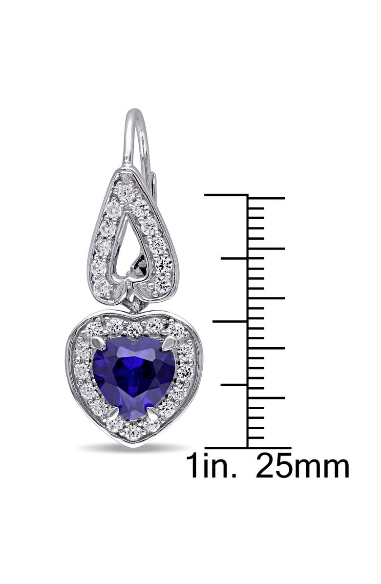 DELMAR Lab Grown Sapphire & White Sapphire Heart Drop Earrings, Alternate, color, Blue