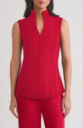 Misook Pima Cotton Sleeveless Stand Collar Shirt