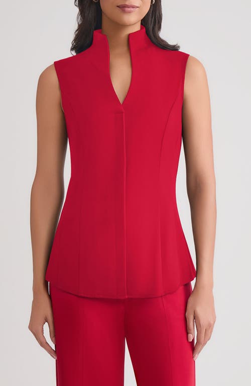 Misook Pima Cotton Sleeveless Stand Collar Shirt In Red