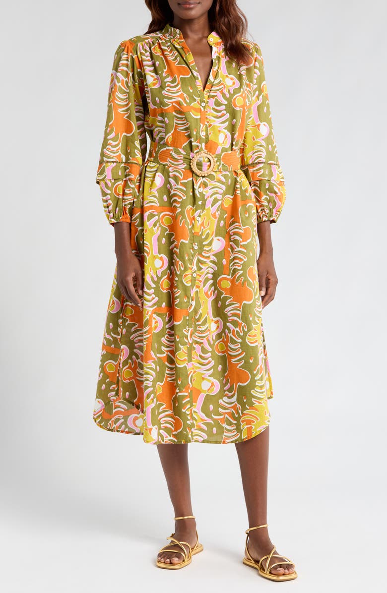 Poupette St Barth Cathy Abstract Print Long Sleeve Cotton Cover-Up Shirtdress, Main, color, 