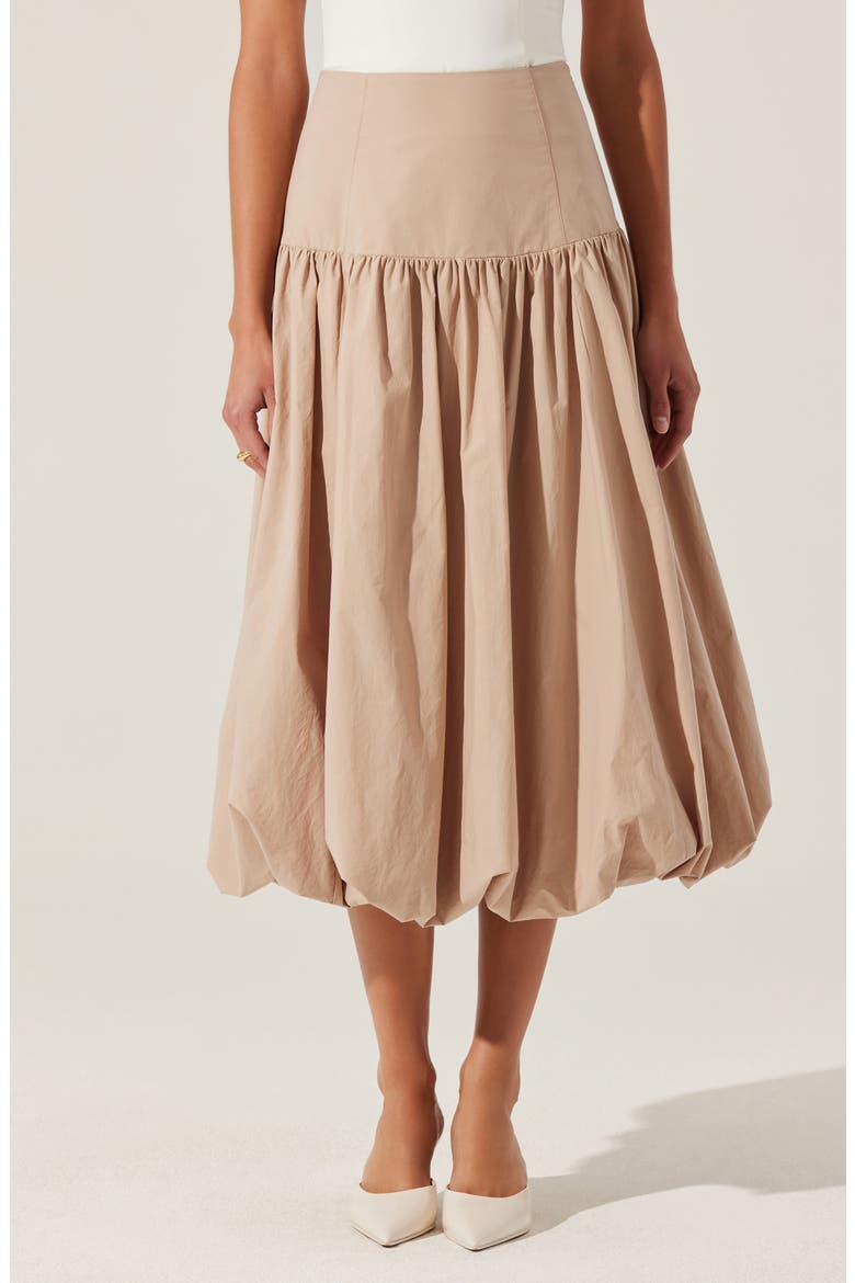 Laryn Bubble Hem Cotton Midi Skirt, Main, color, TAN