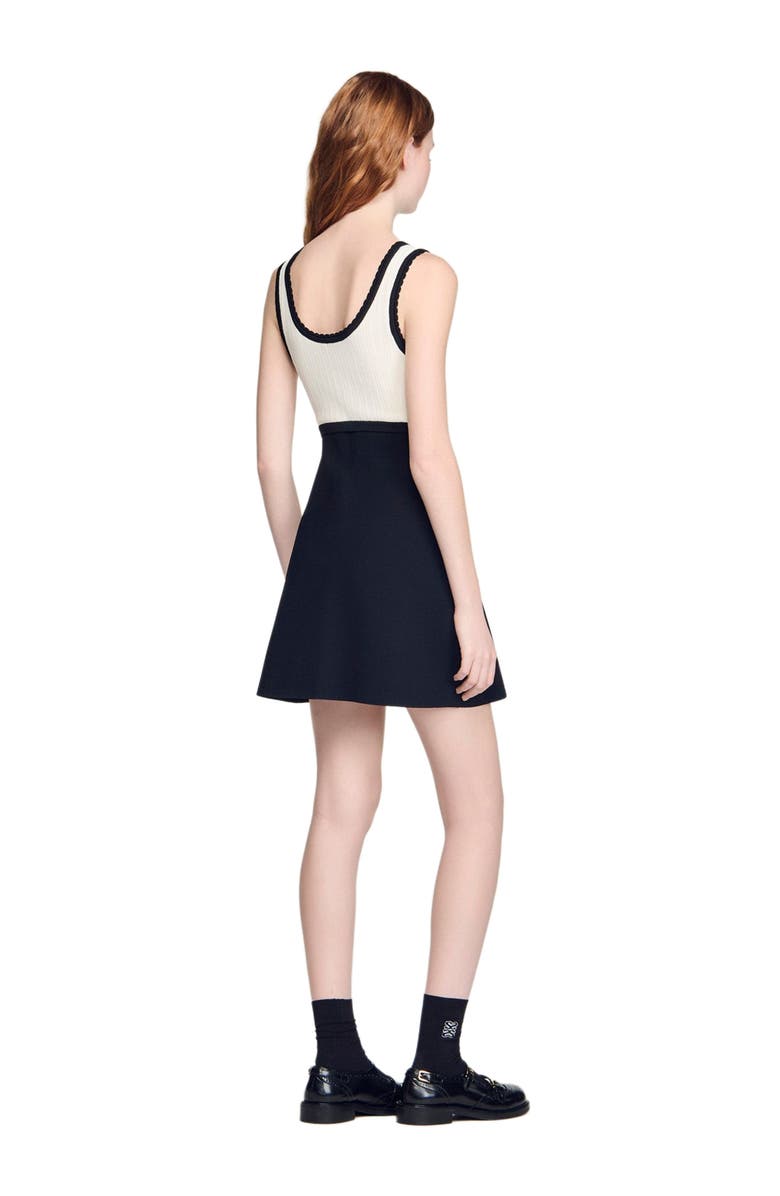 SANDRO Two-tone knit short dress, Alternate, color, Black