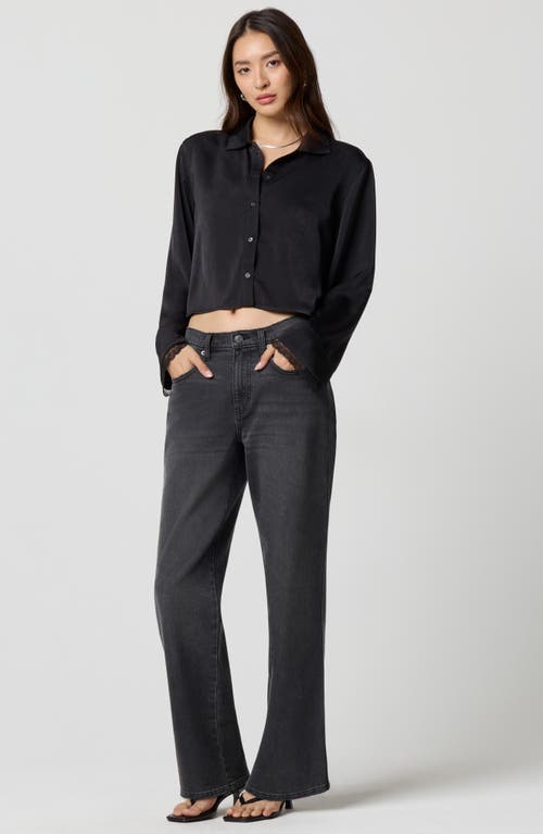 Florence By Mills Satin Sleep Crop Pajama Top In Black