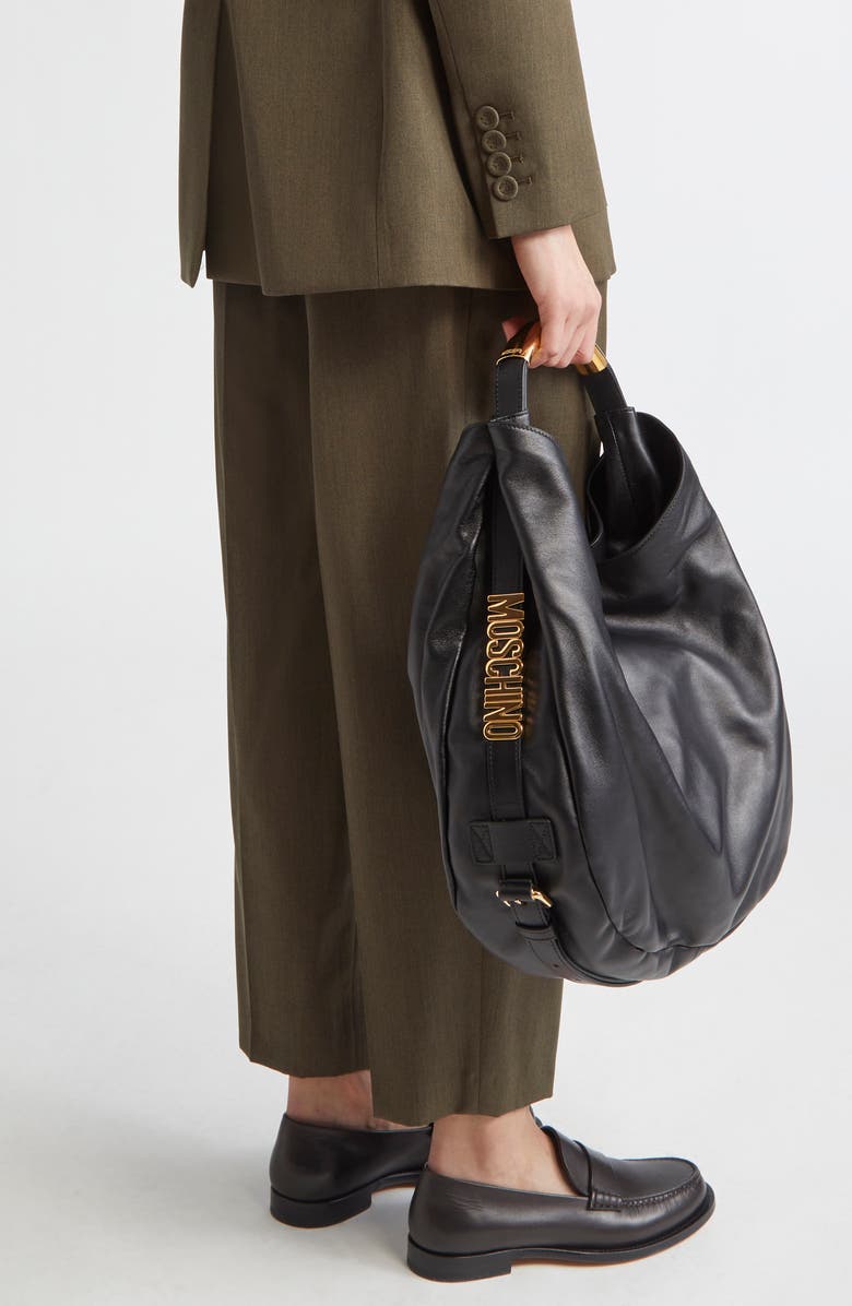 Moschino Handle Me Leather Hobo Bag, Alternate, color,