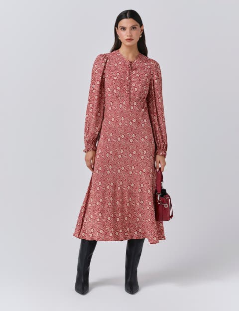 Stella Floral Crepe Tie Front Midi Dress