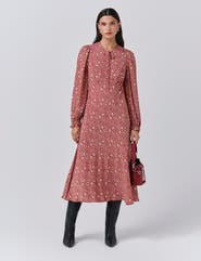 Ghost London Stella Floral Crepe Tie Front Midi Dress