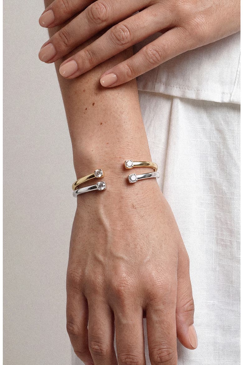 Mixed Metal Set of 2 Bangle Bracelets, Alternate, color, MIXED METAL