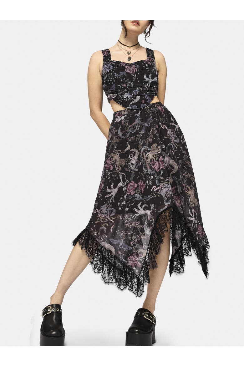 Merunicorn Enchanted Forest Midi Skirt, Alternate, color, Black