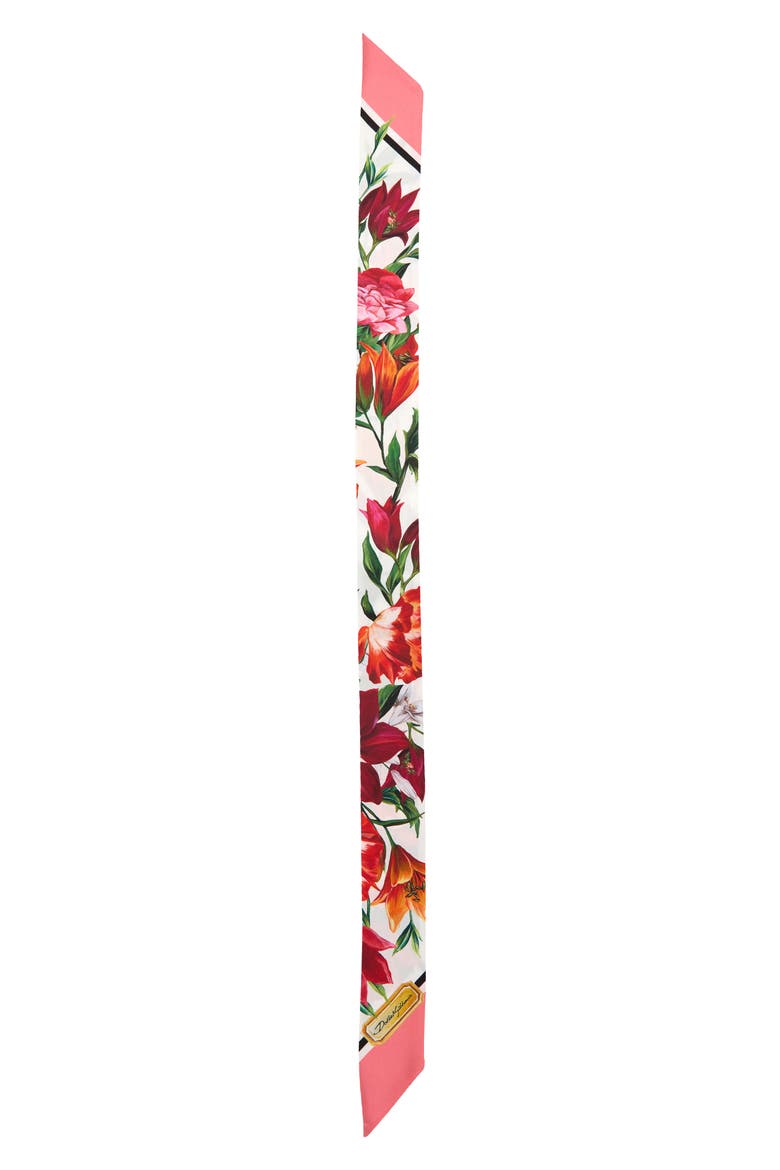Floral Silk Twill Skinny Scarf, Main, color, HA5QX FIORI FDO BCO NAT