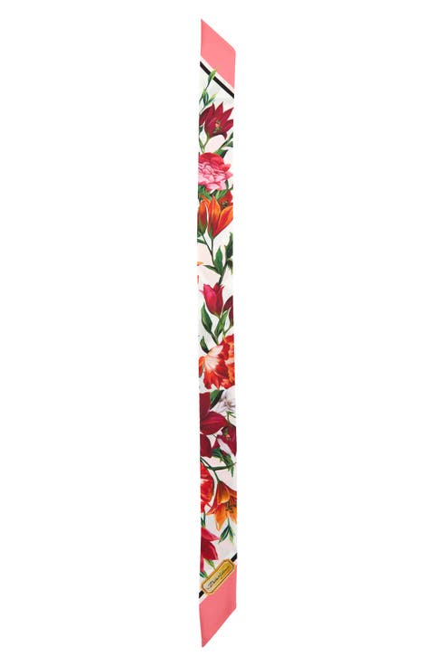 Floral Silk Twill Skinny Scarf