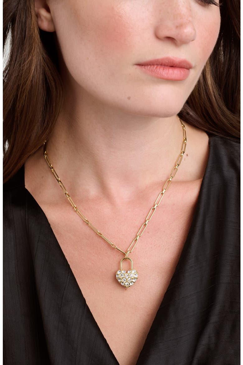 Paris Statement Pavé Crystal Padlock Pendant Necklace, Alternate, color, GOLD TONE/ CLEAR CRYSTAL