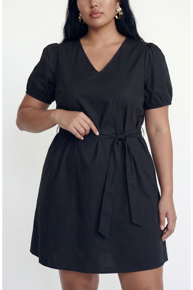 Tie Waist Dress, Alternate, color, BLACK