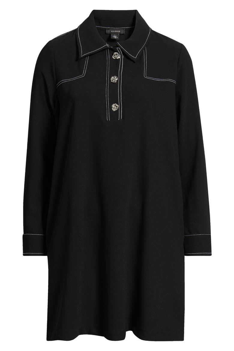 Contrast Long Sleeve Mini Shirtdress, Alternate, color, RICH BLACK