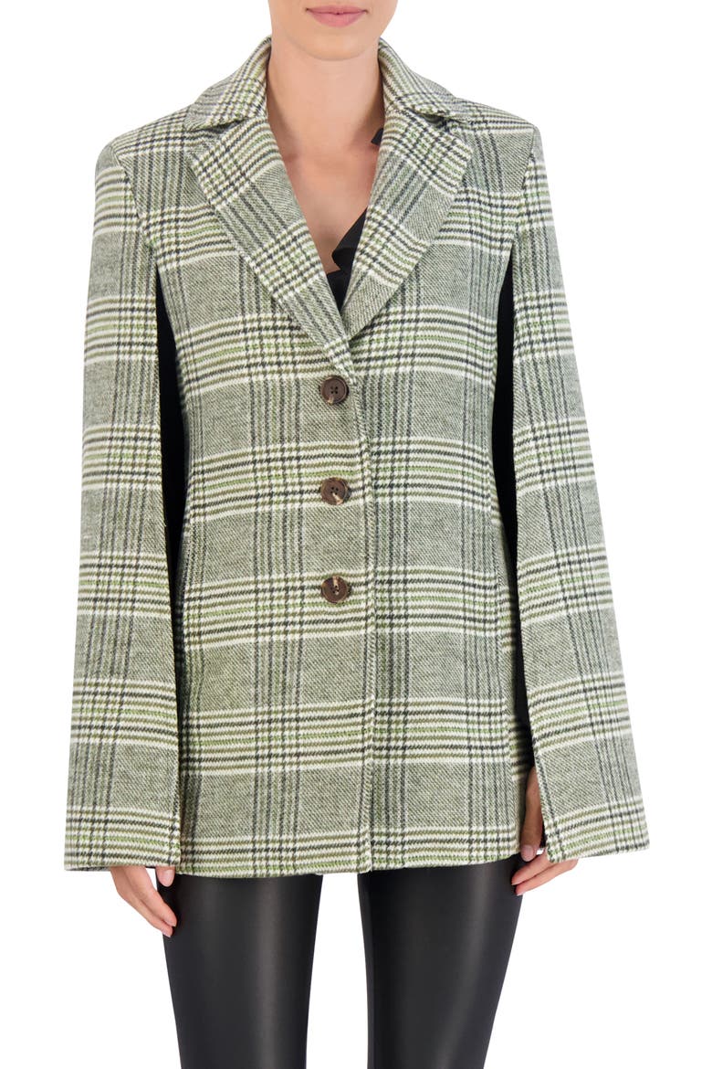 Plaid Cape Coat, Main, color, OLIVE/ WHITE