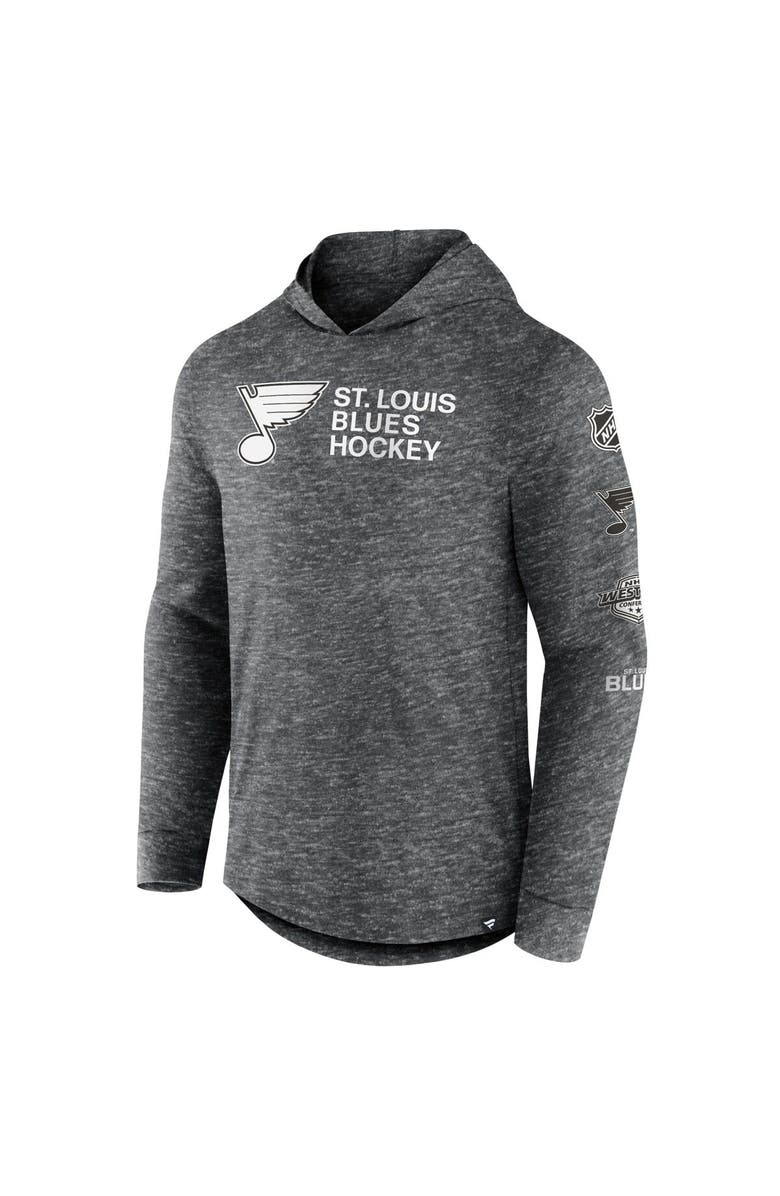 FANATICS Men's Fanatics Branded Heather Charcoal St. Louis Blues Stacked Long Sleeve Hoodie T-Shirt, Alternate, color, Heather Charcoal