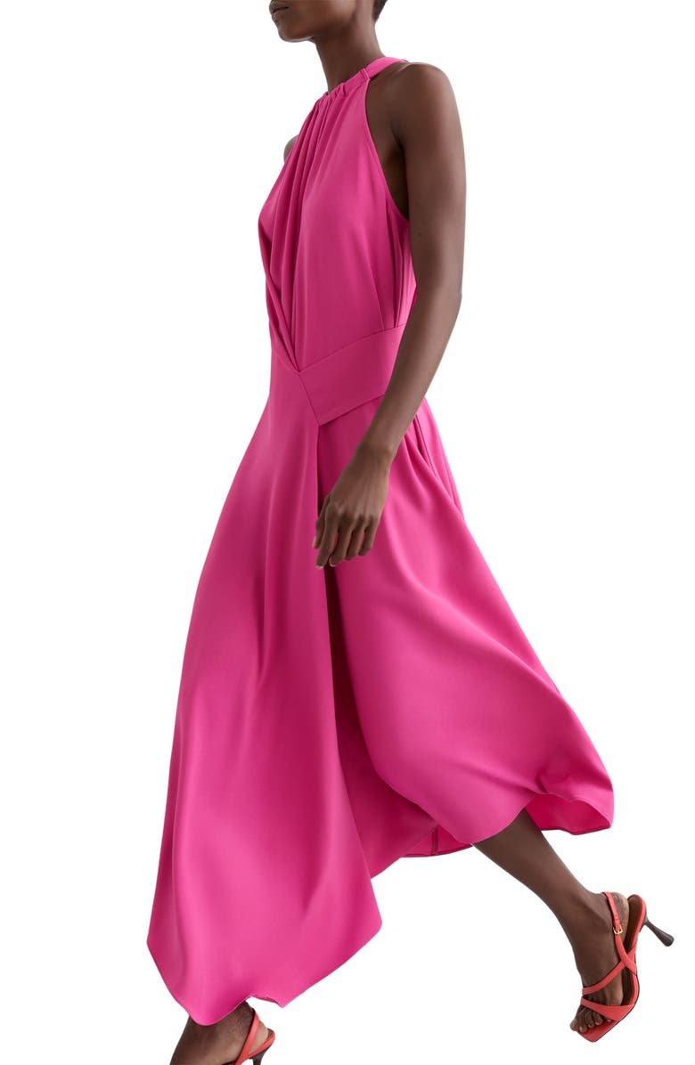 Reiss Maeve Sleeveless Asymmetric Midi Dress, Alternate, color, Raspberry Pink