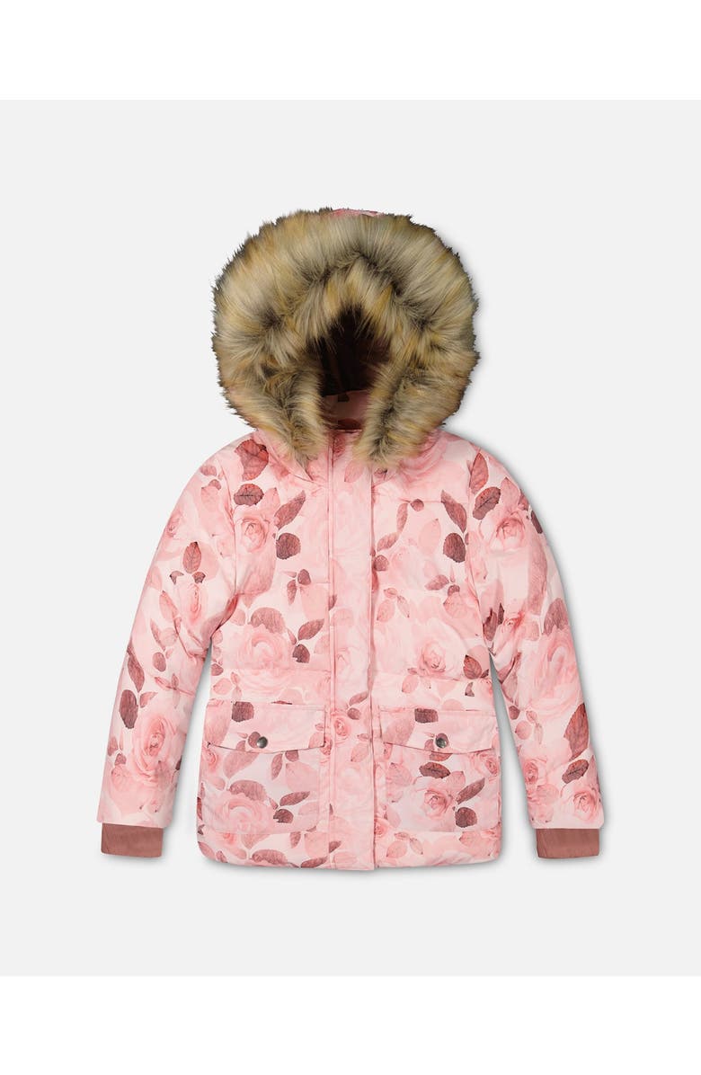 Deux par Deux Girl's Puffy Jacket Printed Rose Petals, Main, color, 