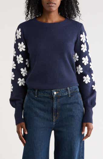 Bobeau Floral Sleeve Sweater