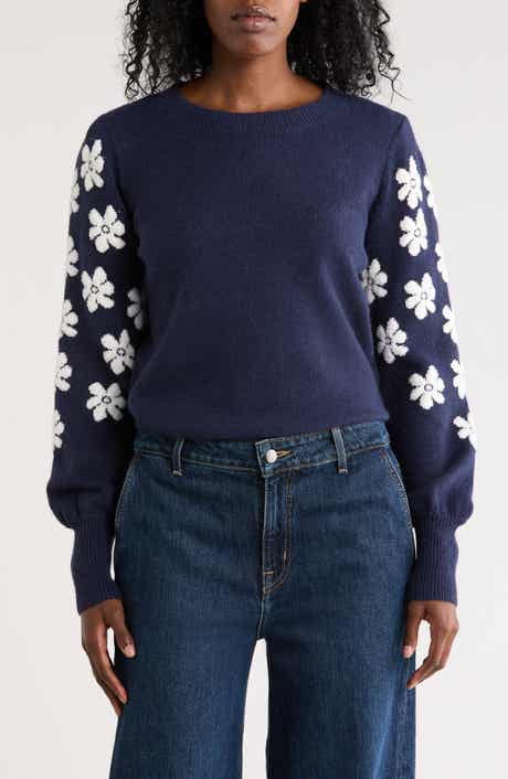 Bobeau Floral Sleeve Sweater
