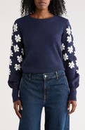 Bobeau Floral Sleeve Sweater