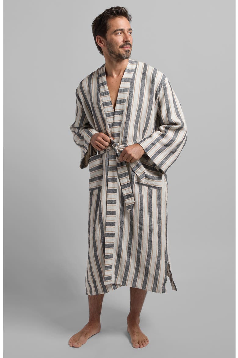 Stripe Linen Robe, Alternate, color, NATURAL WITH SOFT BLACK