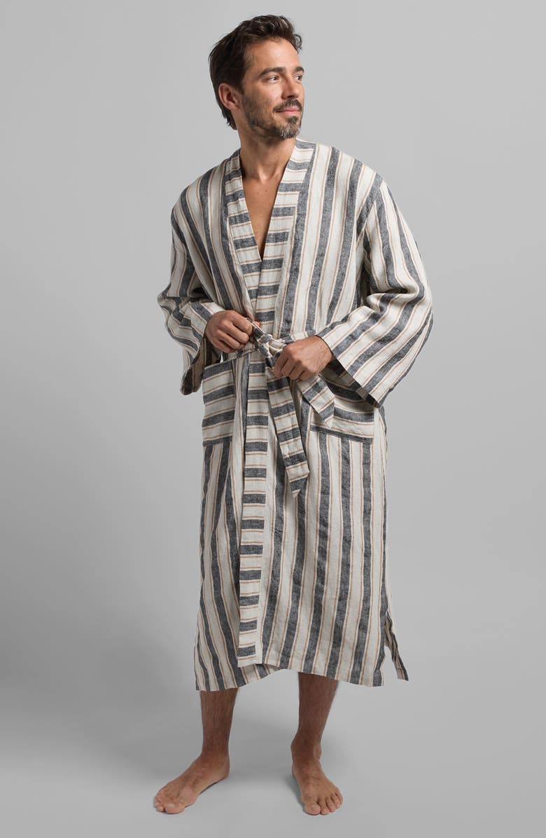 Parachute Stripe Linen Robe, Alternate, color, Natural With Soft Black