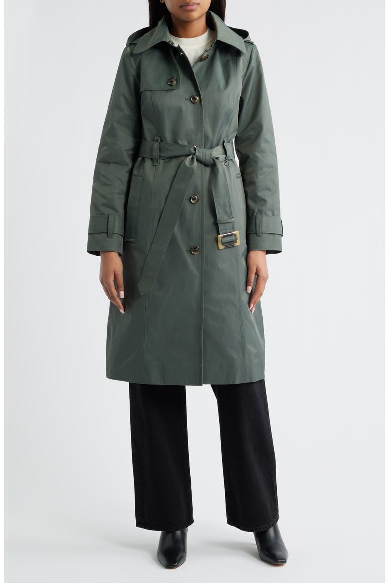 Double Breasted Trench Raincoat, Main, color, SLATE GREEN