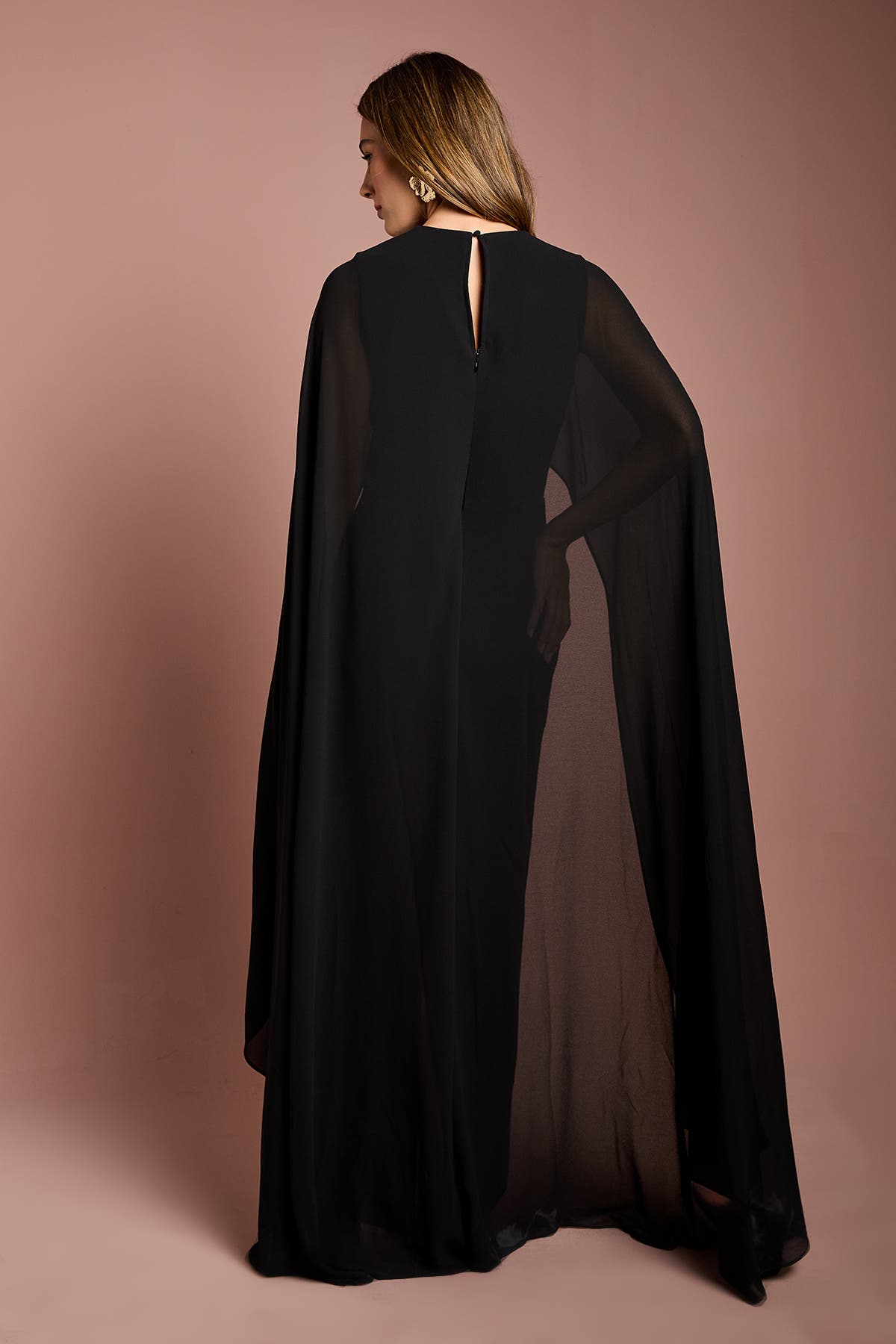 maxi cape dress Textured maxi dress with one shoulder cape :: LICHI