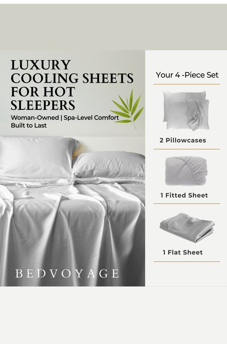 BedVoyage Luxury 100% Viscose Cooling Bed Sheet Set, Alternate, color, Stone