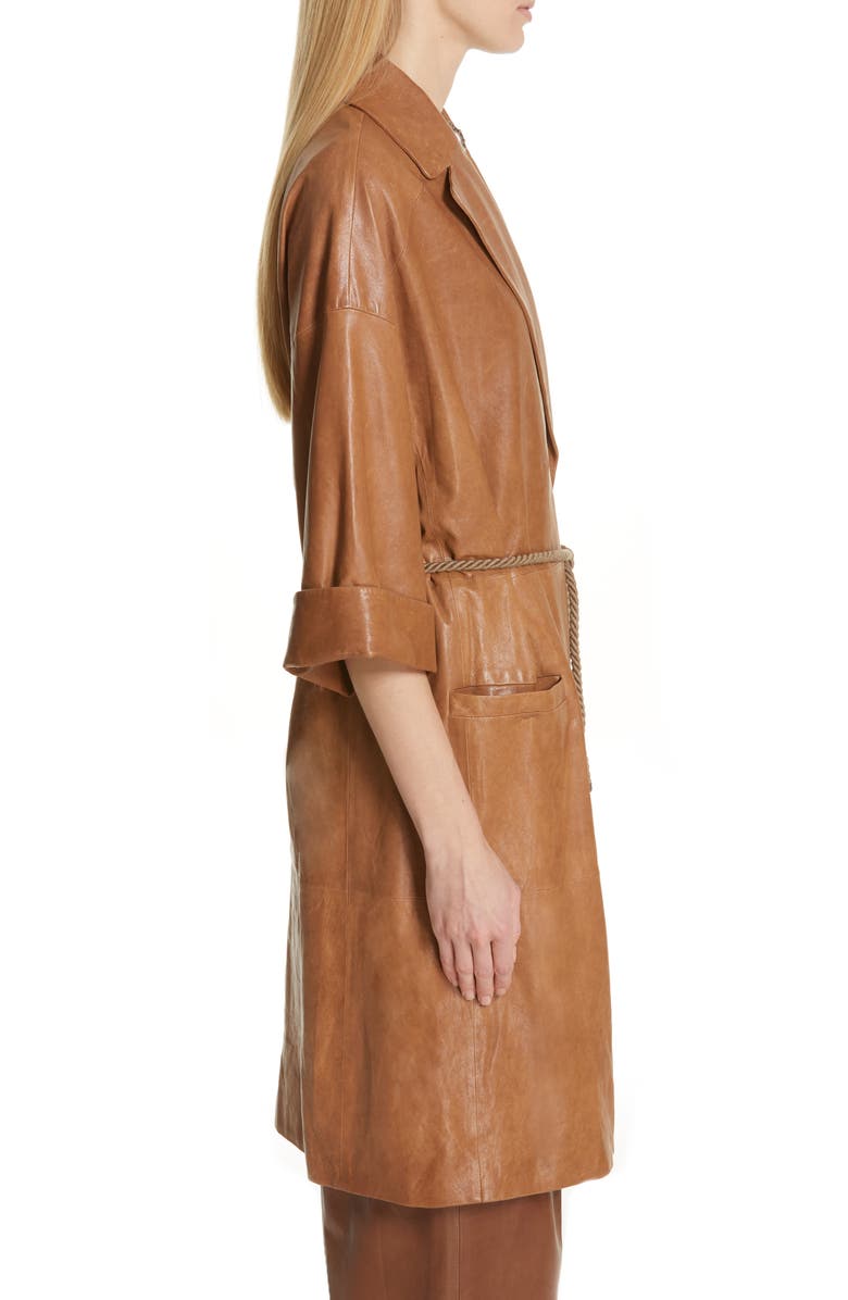 Brunello Cucinelli Rope Belt Nappa Leather Coat, Alternate, color,