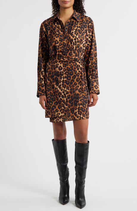 Leopard Print Long Sleeve Shirtdress