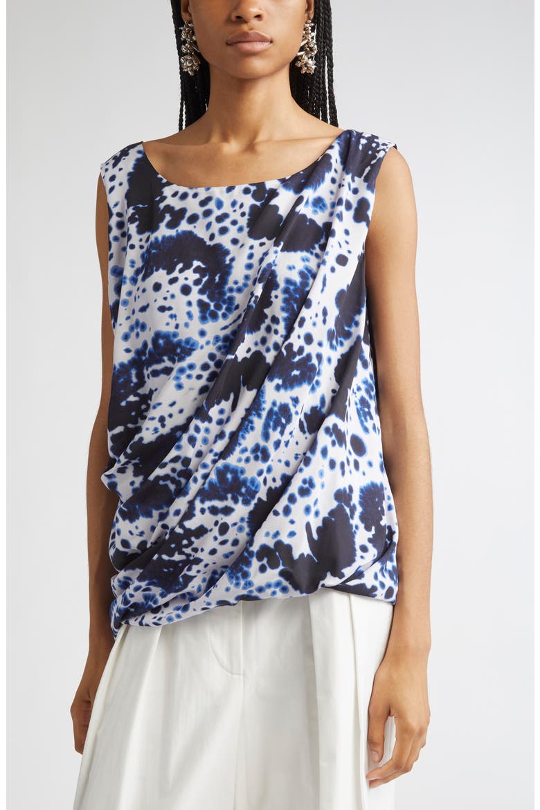Cot Orchid Petal Print Draped Top, Alternate, color, NAVY