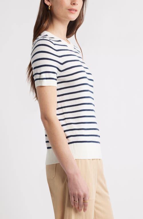 CASLONR CASLON(R) SHORT SLEEVE MERINO WOOL BLEND CREWNECK SWEATER