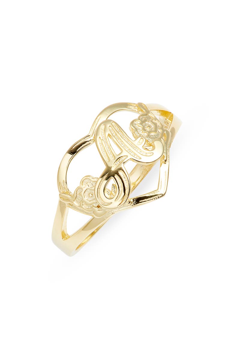 The M Jewelers The Cutout Flower Heart Letter Ring, Main, color, Gold