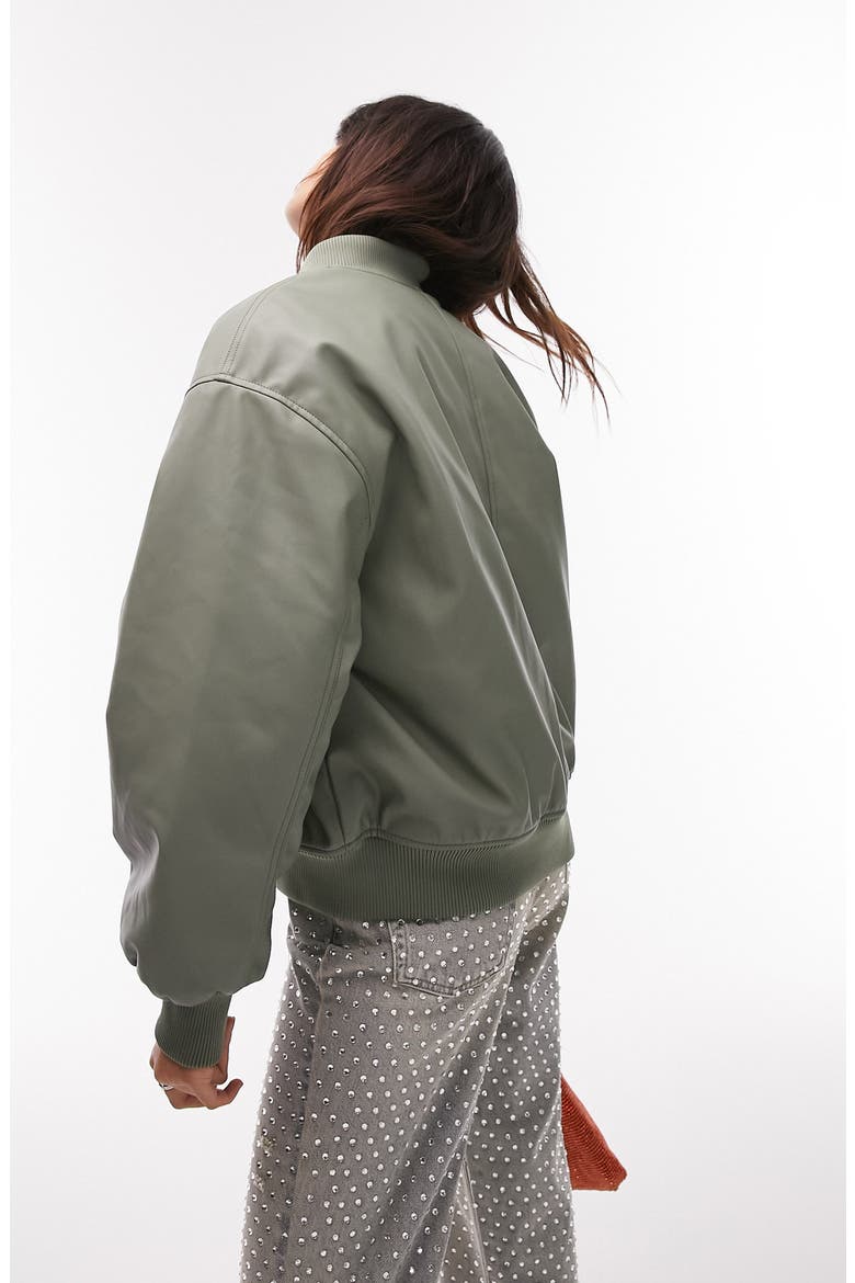 Faux Leather Crop Bomber Jacket, Alternate, color, MEDIUM GREEN