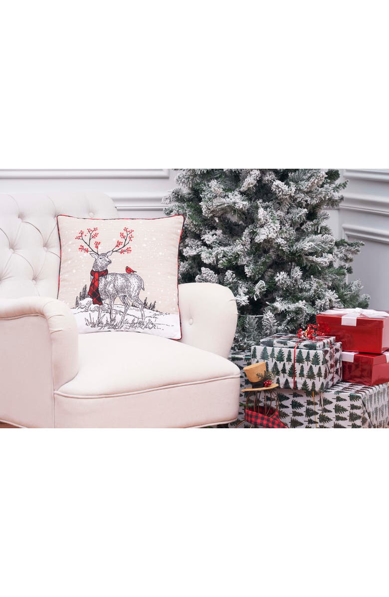 C&F Home Christmas Woodland Reindeer Indoor/Outdoor Accent Throw Pillow 18" x 18", Alternate, color, Beige