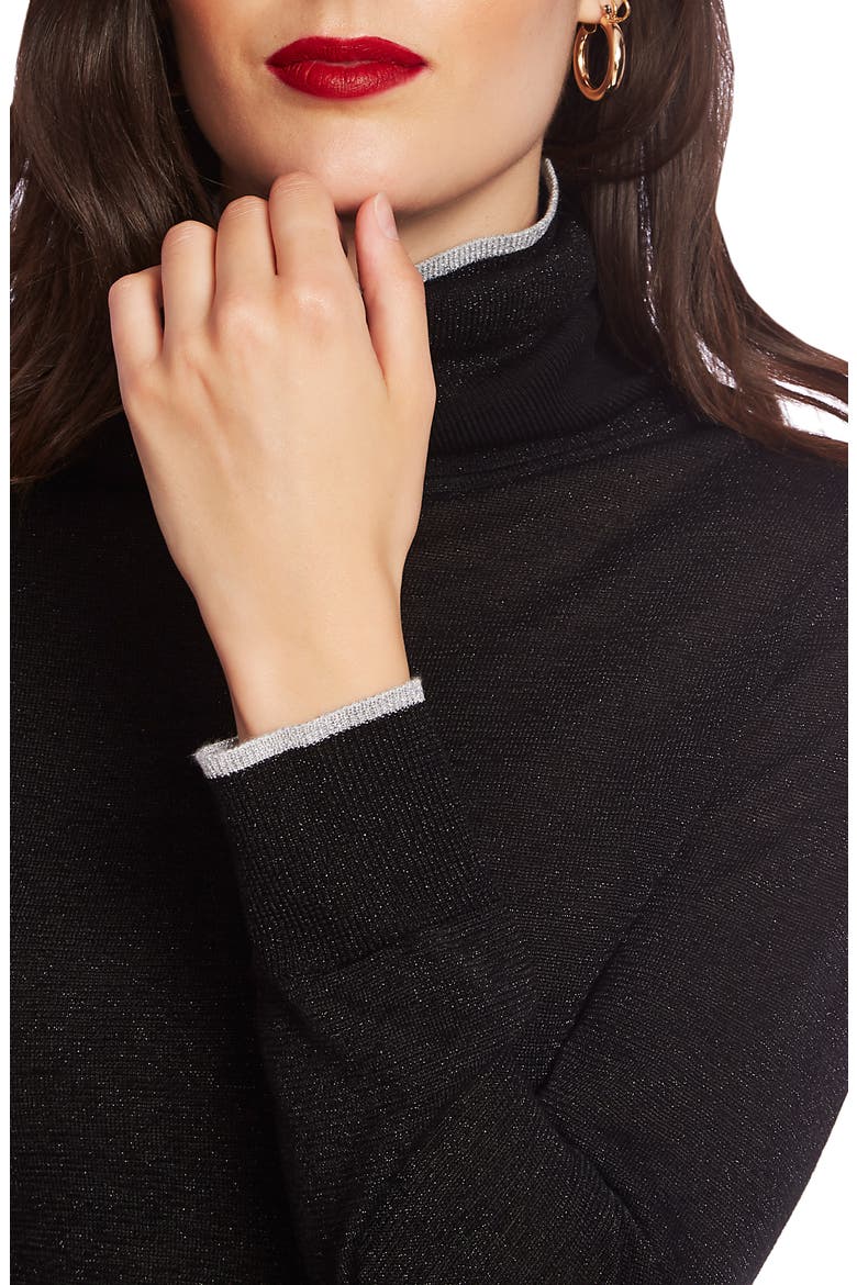 Metallic Tipped Turtleneck Sweater, Alternate, color, RICH BLACK