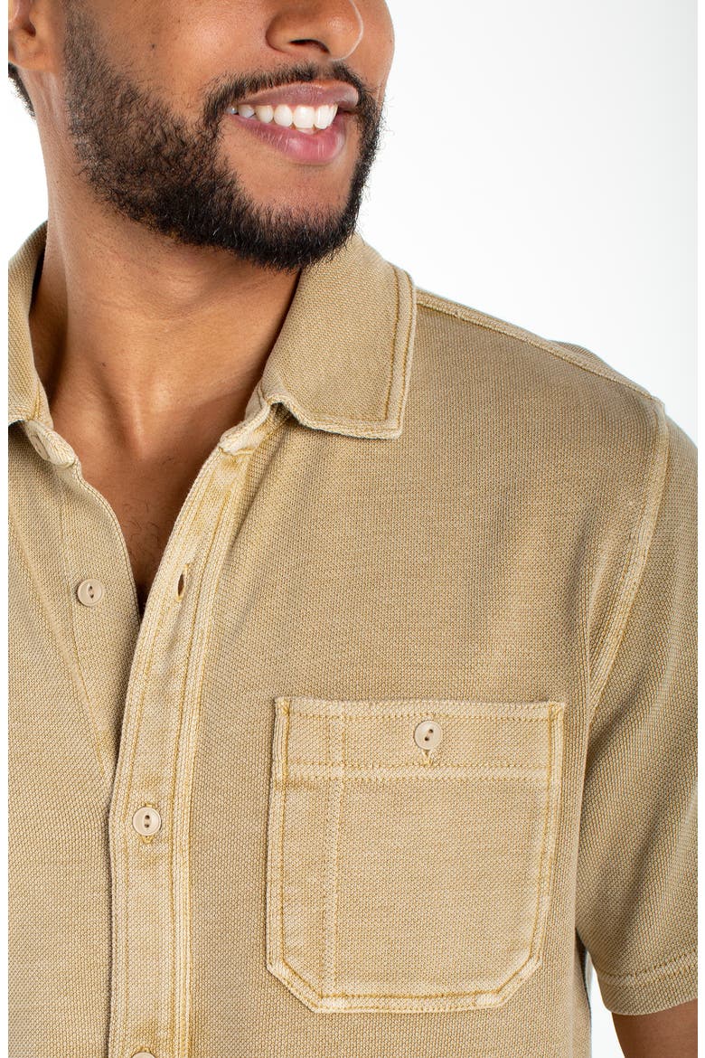 Short Sleeve Piqué Knit Button-Up Shirt, Alternate, color, RYE