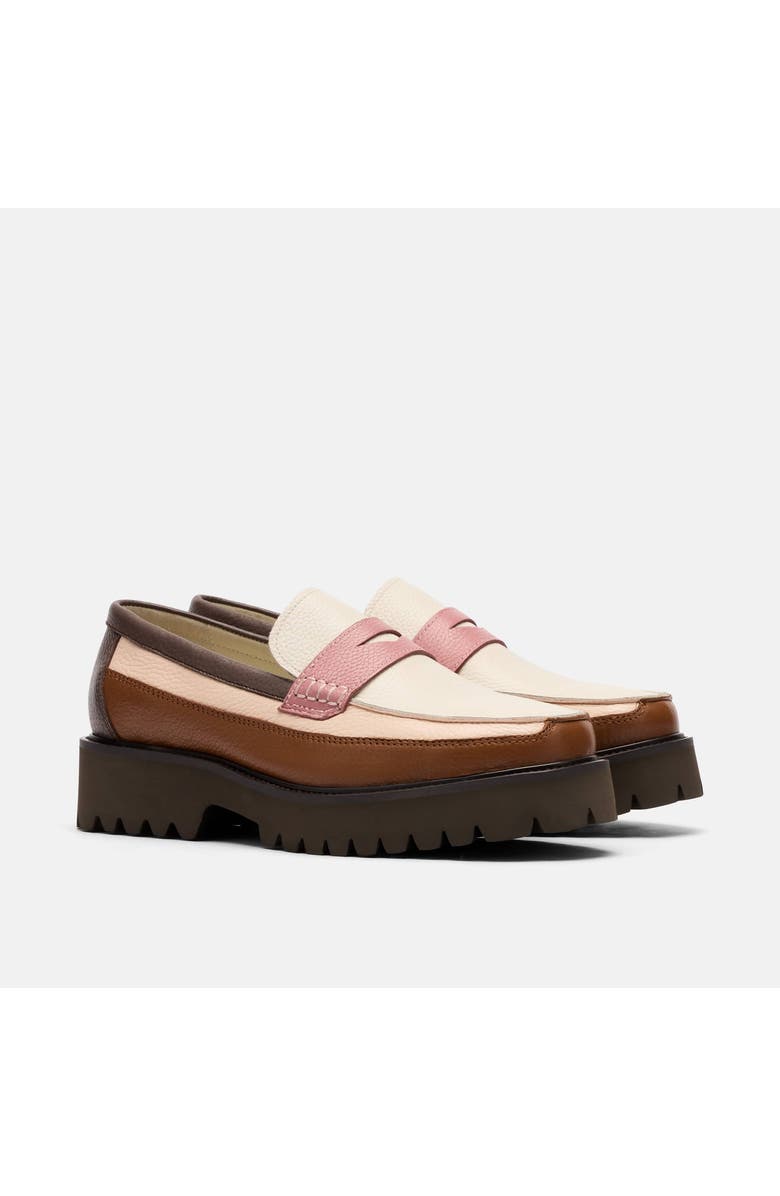 MARC NOLAN Ms. Adler Leather Lug Penny Loafers, Alternate, color, Brown/Cream/Pink