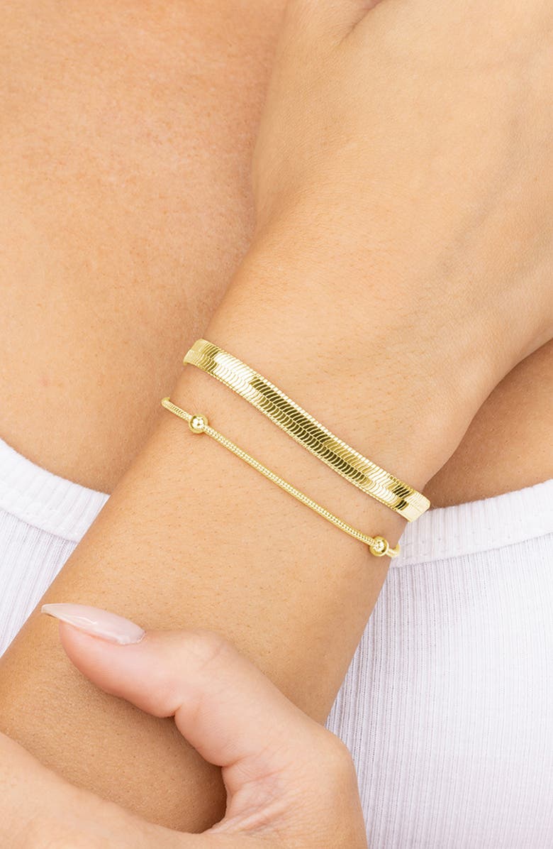 Sterling Forever Beaded Station & Snake Chain Bracelet, Alternate, color, Gold