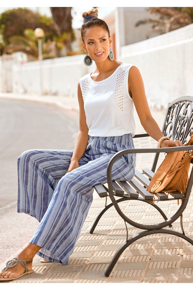 Striped Wide Leg Pants, Alternate, color, Blue Stripe
