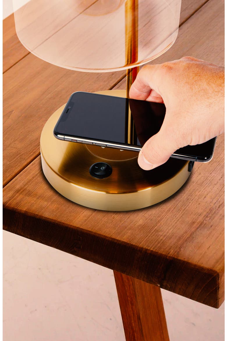 Elizabeth USB Table Lamp with Wireless Charging Pad, Alternate, color, BRASS