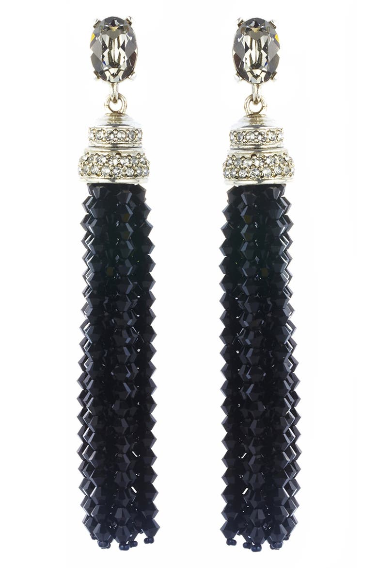 Crystal Tassel Drop Clip Earrings, Main, color, BLACK DIAMOND