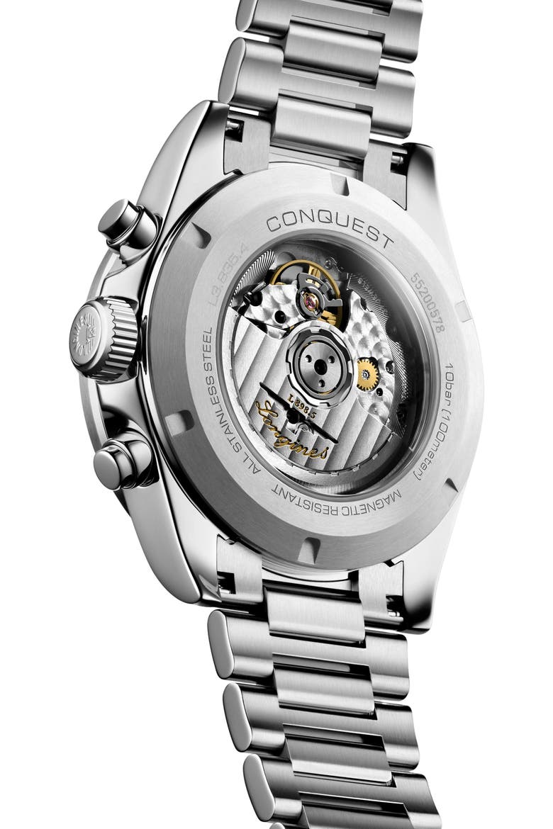 Conquest Chronograph Bracelet Watch, 42mm, Alternate, color, SILVER/ GREEN