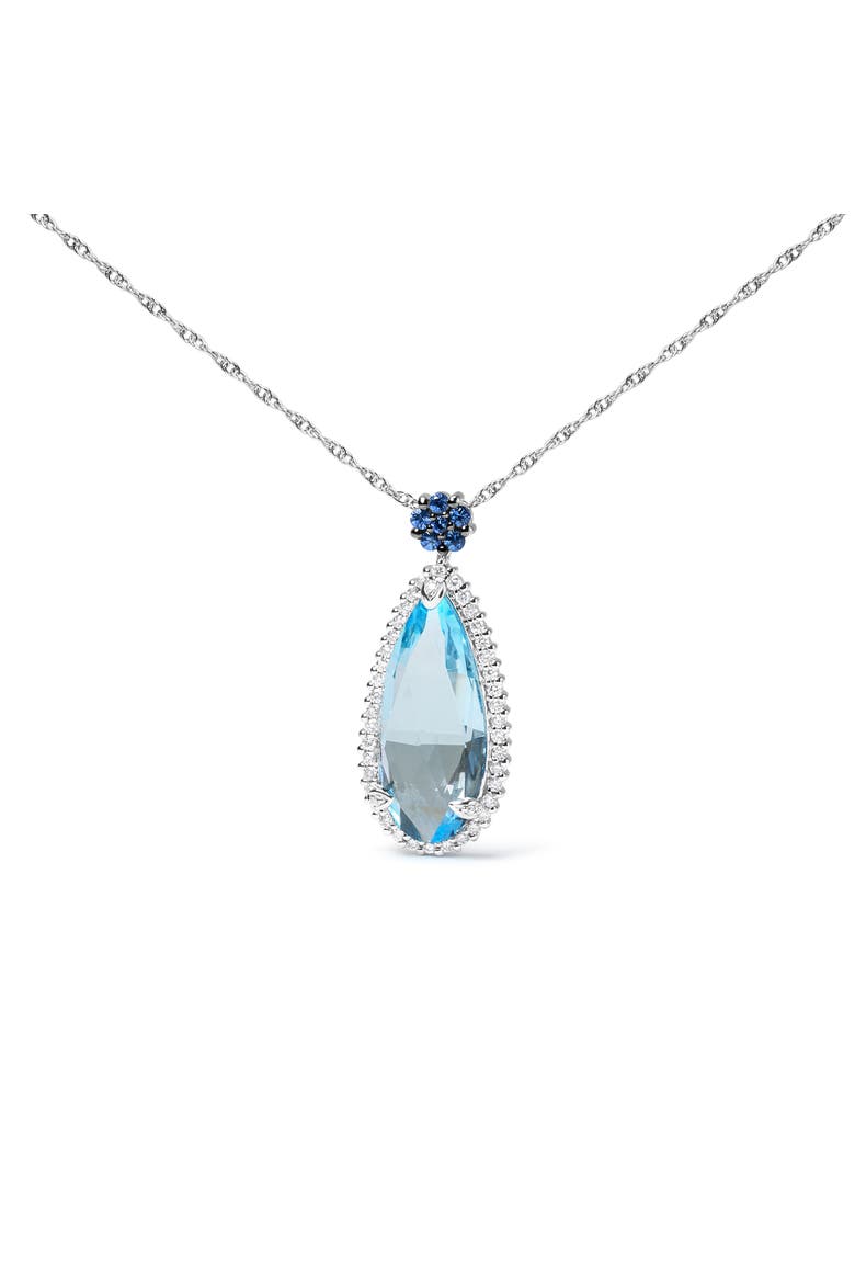 Gold 3/8 Ctw Diamond Topaz and Sapphire Floral Pendant Necklace, Main, color, White