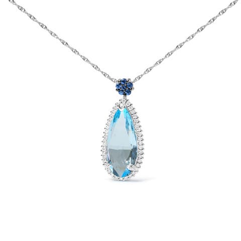Gold 3/8 Ctw Diamond Topaz and Sapphire Floral Pendant Necklace