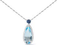 Haus of Brilliance Gold 3/8 Ctw Diamond Topaz and Sapphire Floral Pendant Necklace