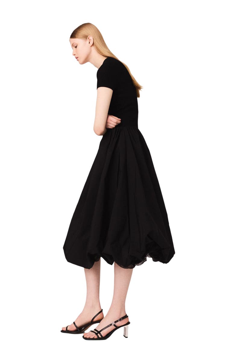 maje Long ribbed knit and taffeta dress, Alternate, color, Black
