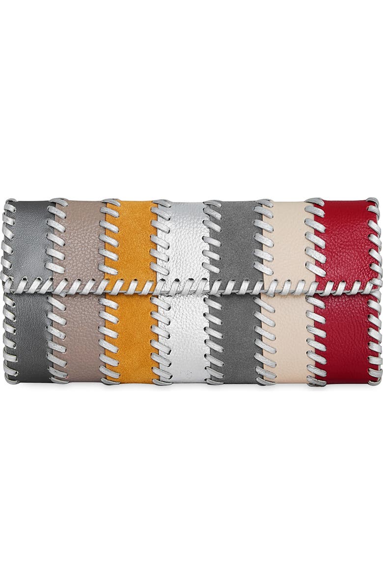 Rebecca Minkoff Whipstitch Patchwork Leather Clutch, Main, color, Siren/ Porcelain/ Cloud