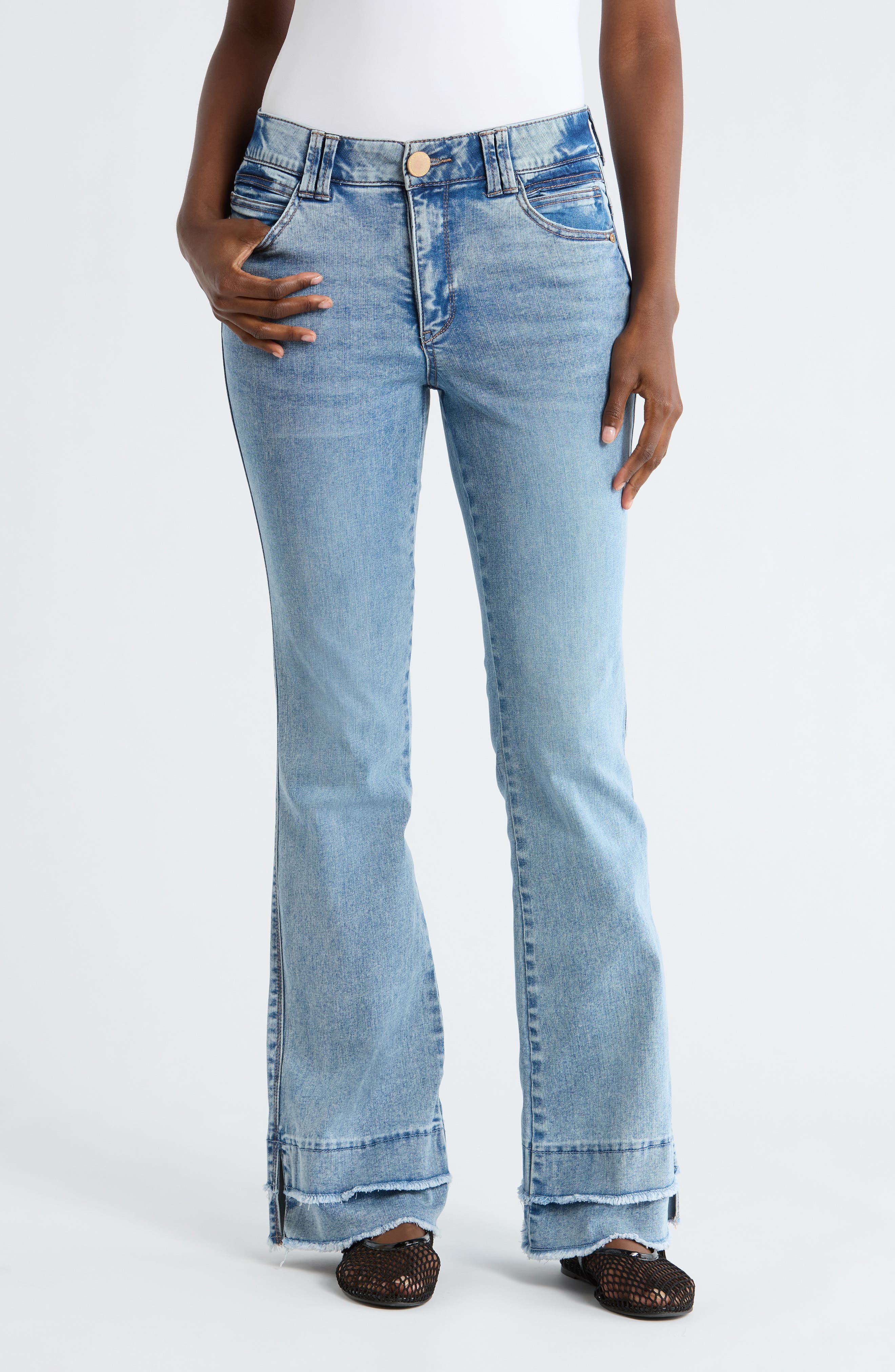 Democracy Out There Double Layered Fray Flare Jeans